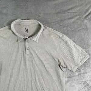 Vuori Short Sleeve Mens Polo Shirt Cream Gray Striped Size Medium Cotton Stretch